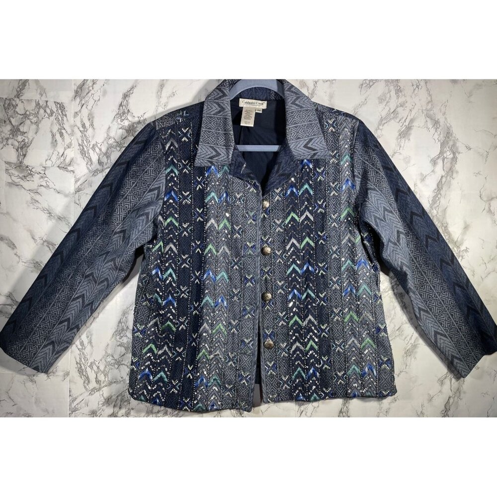 Coldwater Creek Womens Chevron Patterned Jacket PM (10-12) 100% Cotton Multicolo